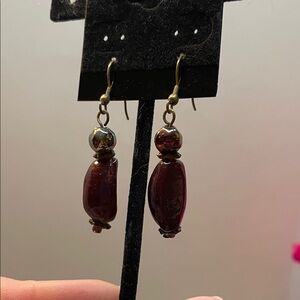 Handcrafted Deep Burgundy Bead Drop Earrings - Women Jewelry